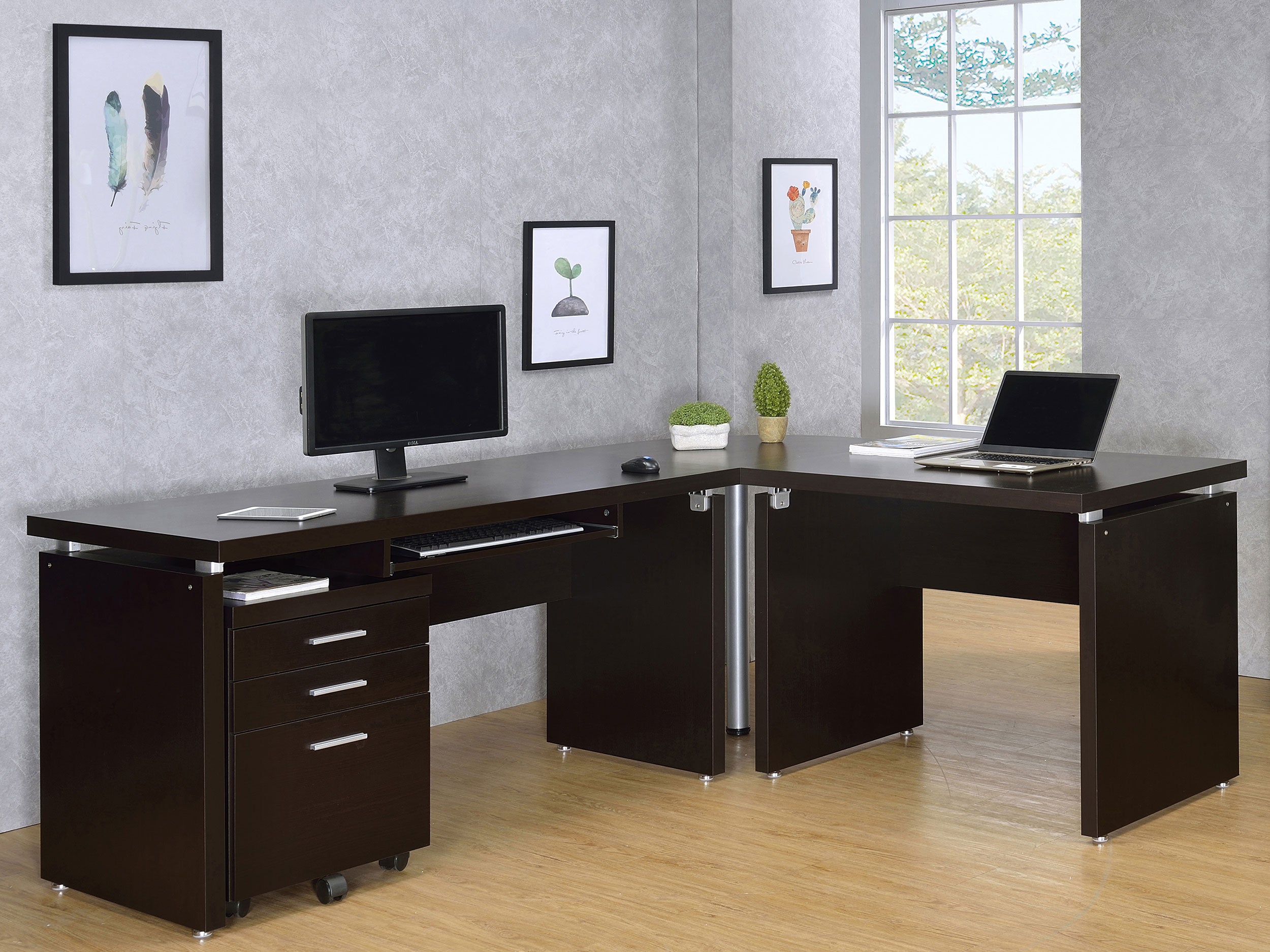 Best Furniture Outlet - Coaster - Skylar L-Shape Desk with Mobile File Cabinet Cappuccino - 800891-S4