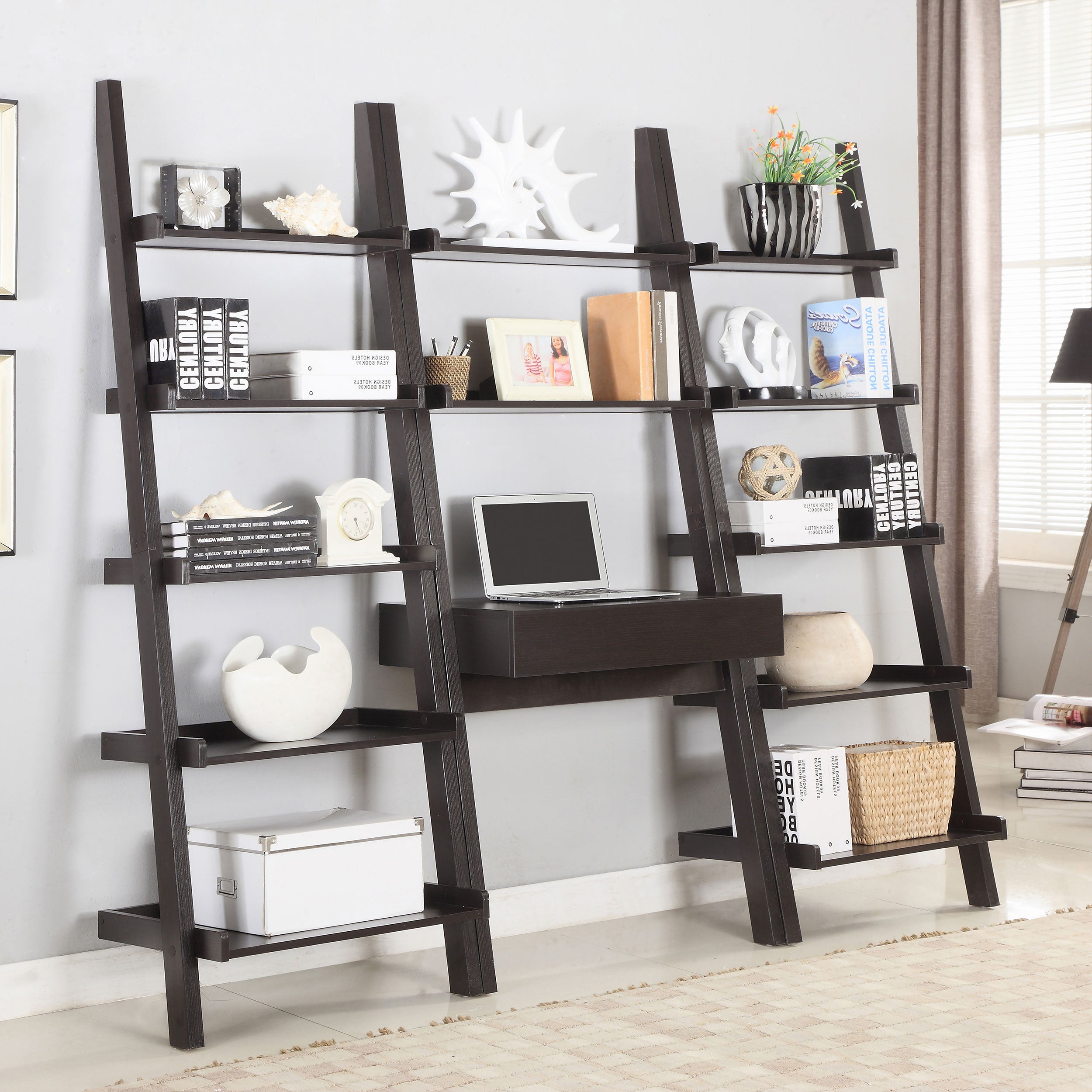 Best Furniture Outlet - Coaster - Colella 3-piece Ladder Desk and Bookcase Set Cappuccino - 801373-S3