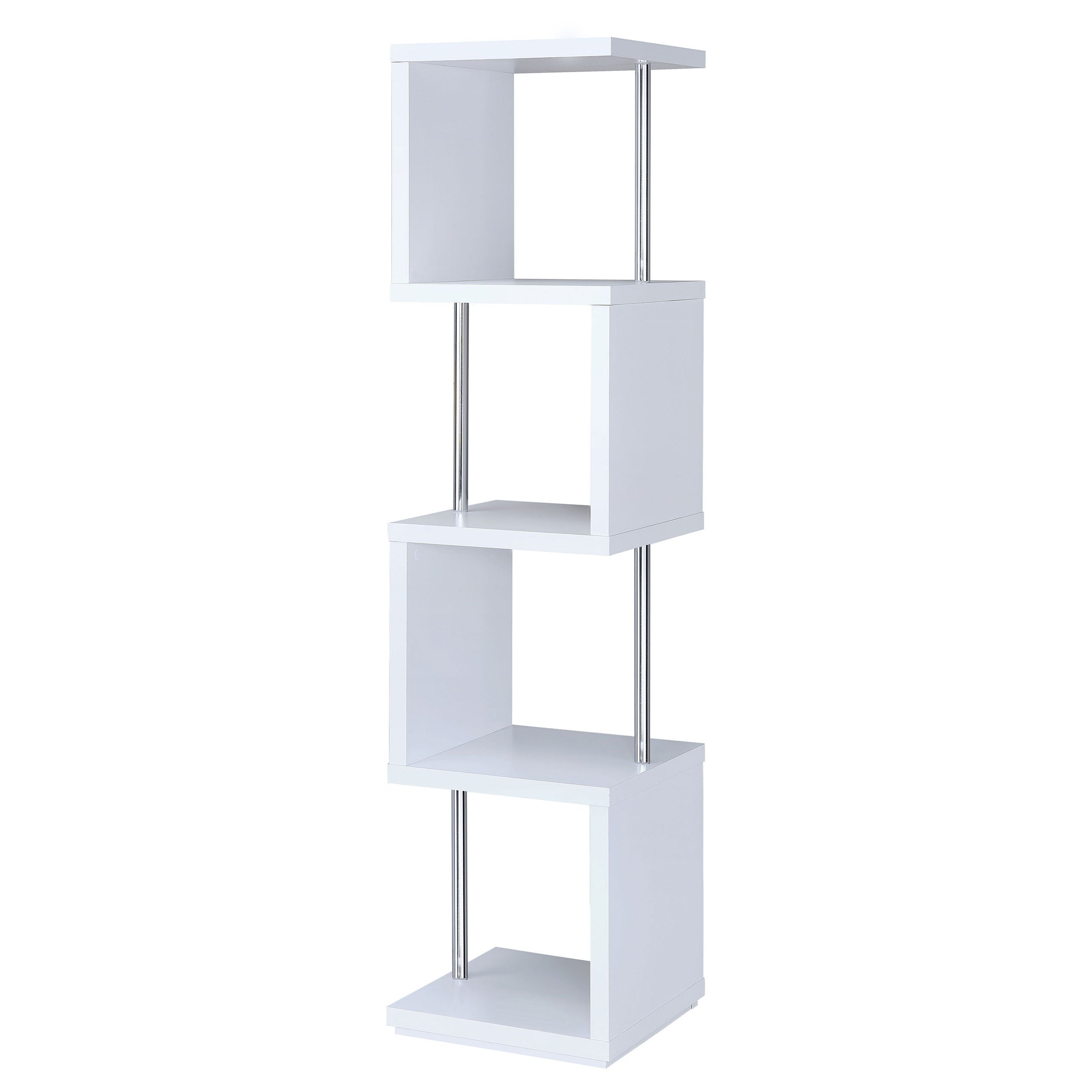 Best Furniture Outlet - Coaster - Baxter 67-inch 4-shelf Bookshelf White and Chrome - 801418