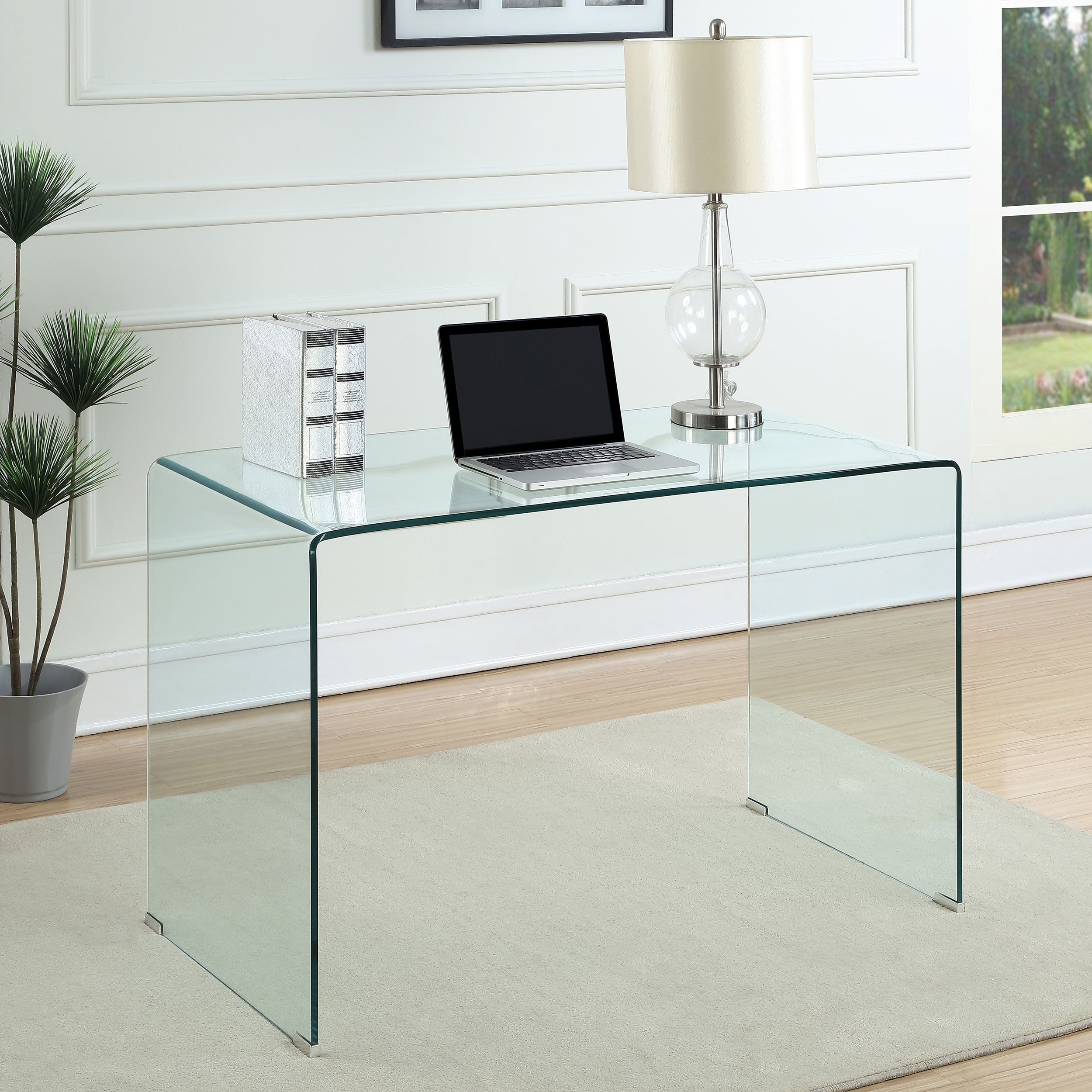 Best Furniture Outlet - Coaster - Ripley 47-inch Tempered Bent Glass Writing Desk Clear - 801581