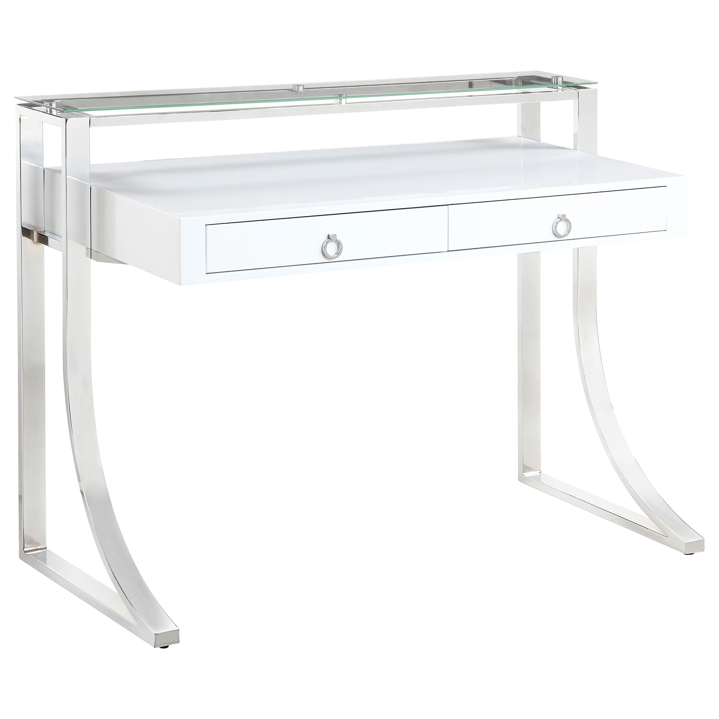 Best Furniture Outlet - Coaster - Gemma 48-inch 2-drawer Writing Desk White High Gloss - 802141