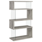 Best Furniture Outlet - Coaster - Emelle 63-inch 4-shelf Glass Panel Bookshelf Grey Driftwood - 802340
