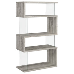 Best Furniture Outlet - Coaster - Emelle 63-inch 4-shelf Glass Panel Bookshelf Grey Driftwood - 802340