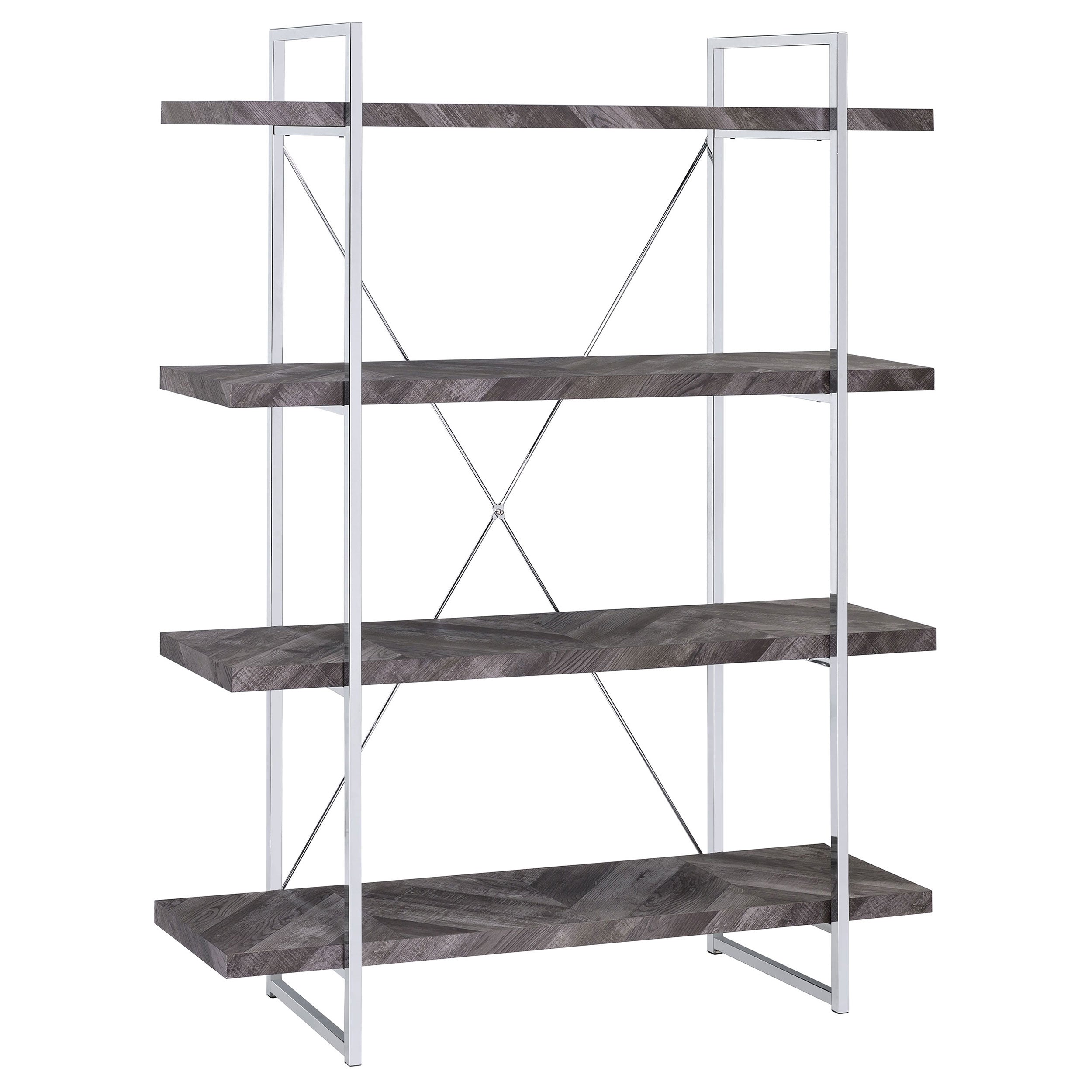 Best Furniture Outlet - Coaster - Grimma 63-inch 4-shelf Bookshelf Rustic Grey and Chrome - 802613