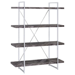 Best Furniture Outlet - Coaster - Grimma 63-inch 4-shelf Bookshelf Rustic Grey and Chrome - 802613