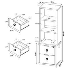 Westpark 3-shelf Bookcase USB and Lockable Drawer Dark Pine