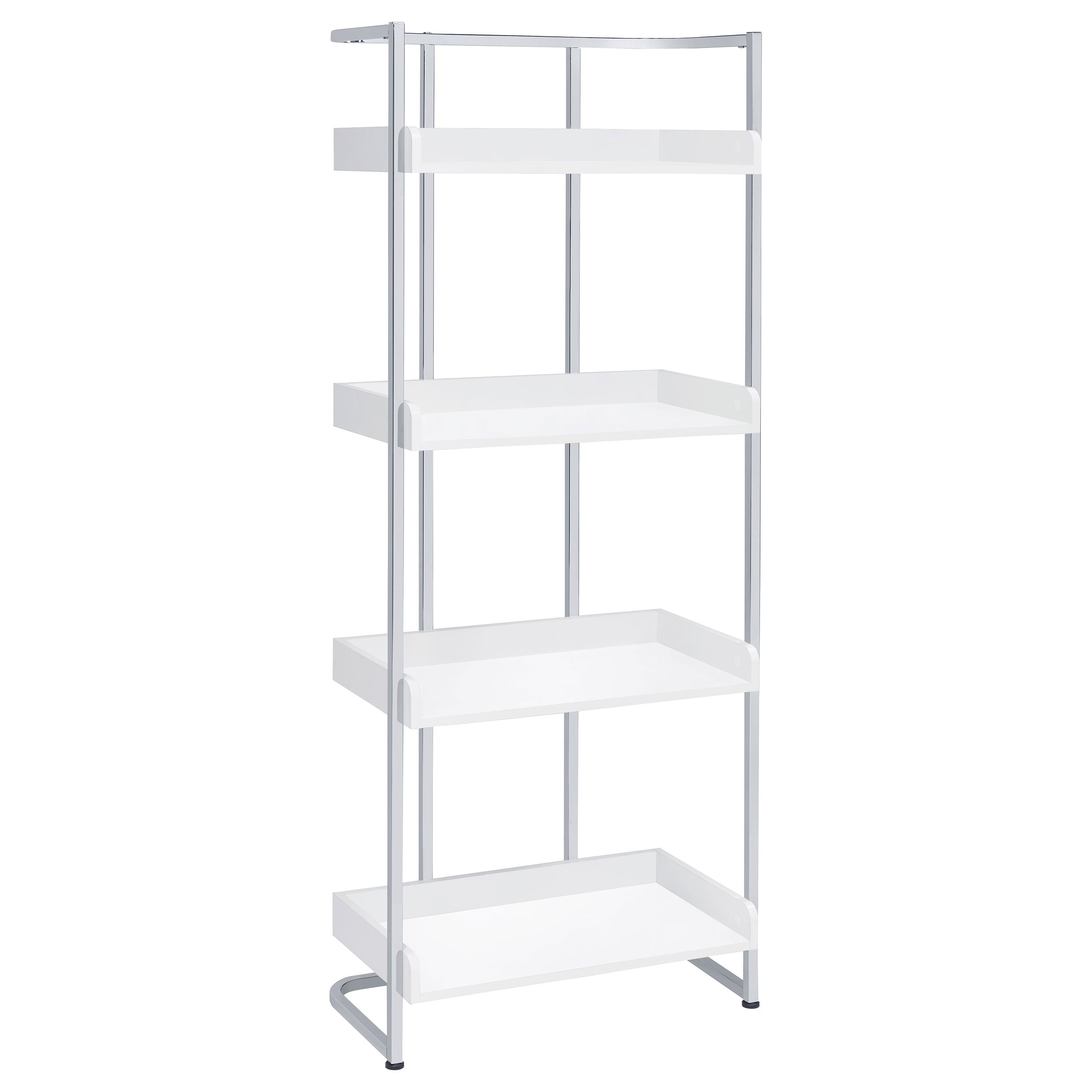 Best Furniture Outlet - Coaster - Ember 68-inch 4-shelf Bookshelf White High Gloss and Chrome - 803402