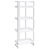 Best Furniture Outlet - Coaster - Ember 68-inch 4-shelf Bookshelf White High Gloss and Chrome - 803402