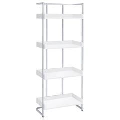 Best Furniture Outlet - Coaster - Ember 68-inch 4-shelf Bookshelf White High Gloss and Chrome - 803402