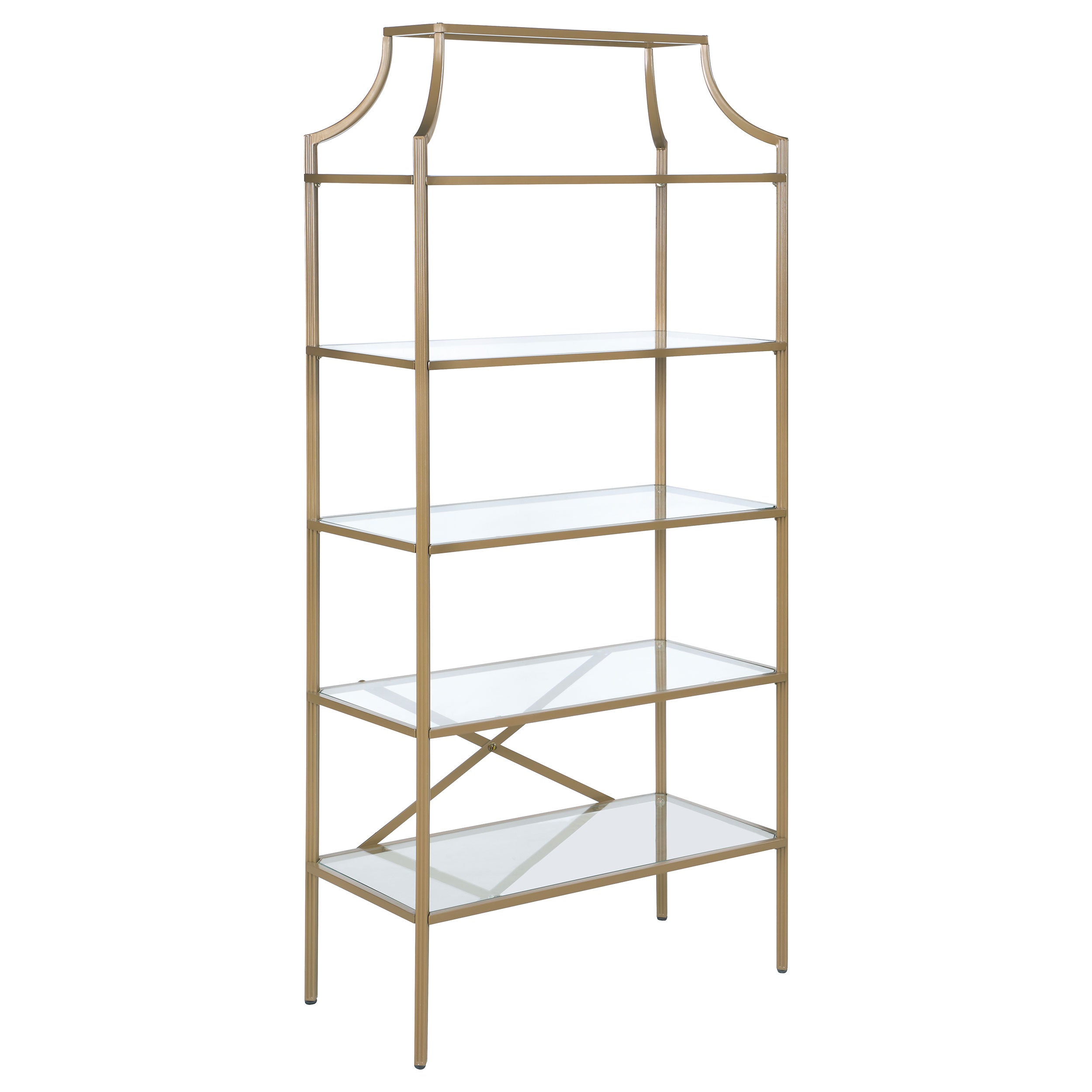 Best Furniture Outlet - Coaster - Serena 70-inch 5-shelf Glass Bookshelf Gold - 804393