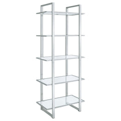 Best Furniture Outlet - Coaster - Hartford 79-inch 5-shelf Glass Bookshelf Chrome - 805538