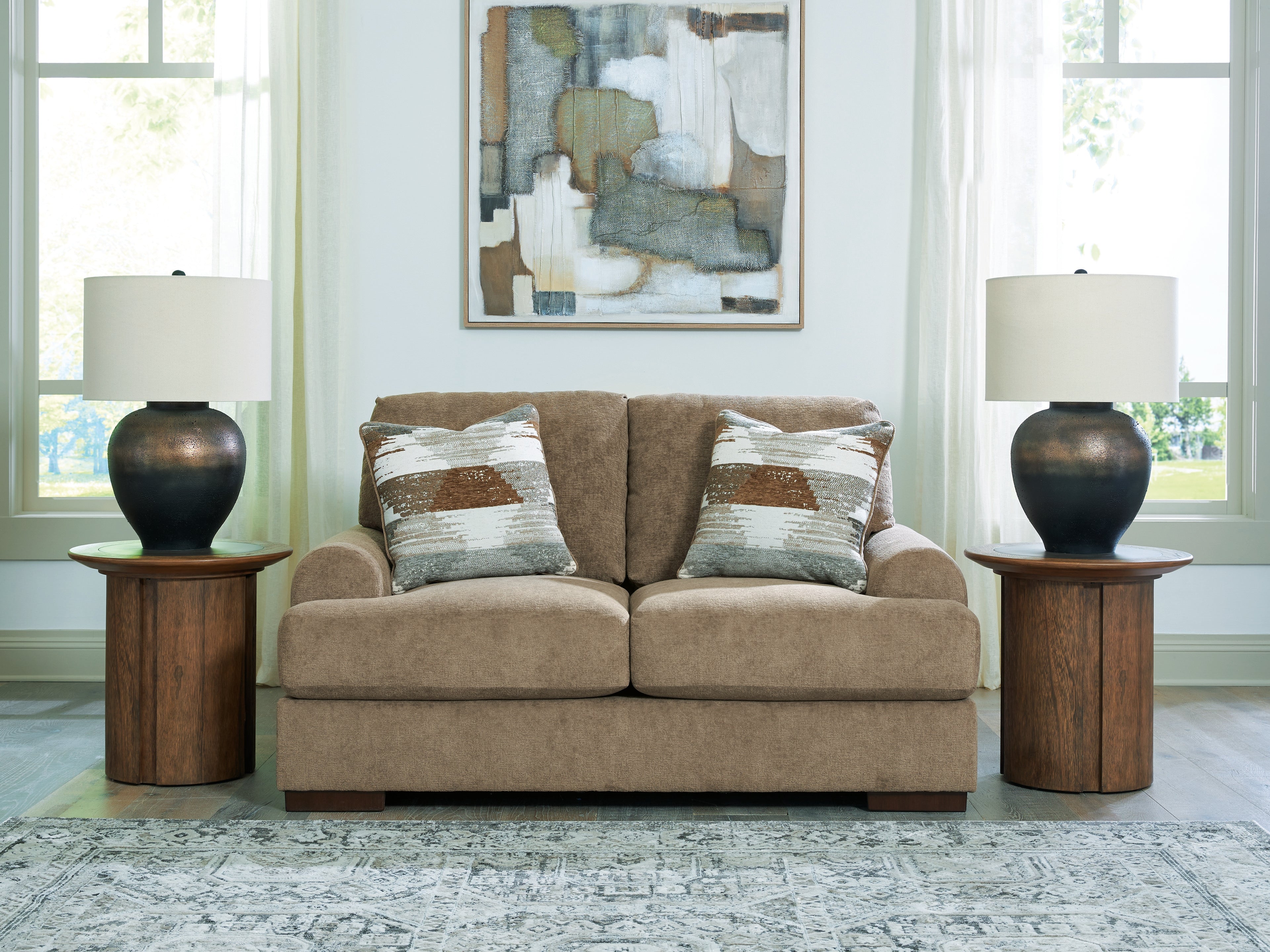 Best Furniture Outlet - Ashley Furniture - Jayne Park Living Room - Loveseat / Pecan - PC8150535