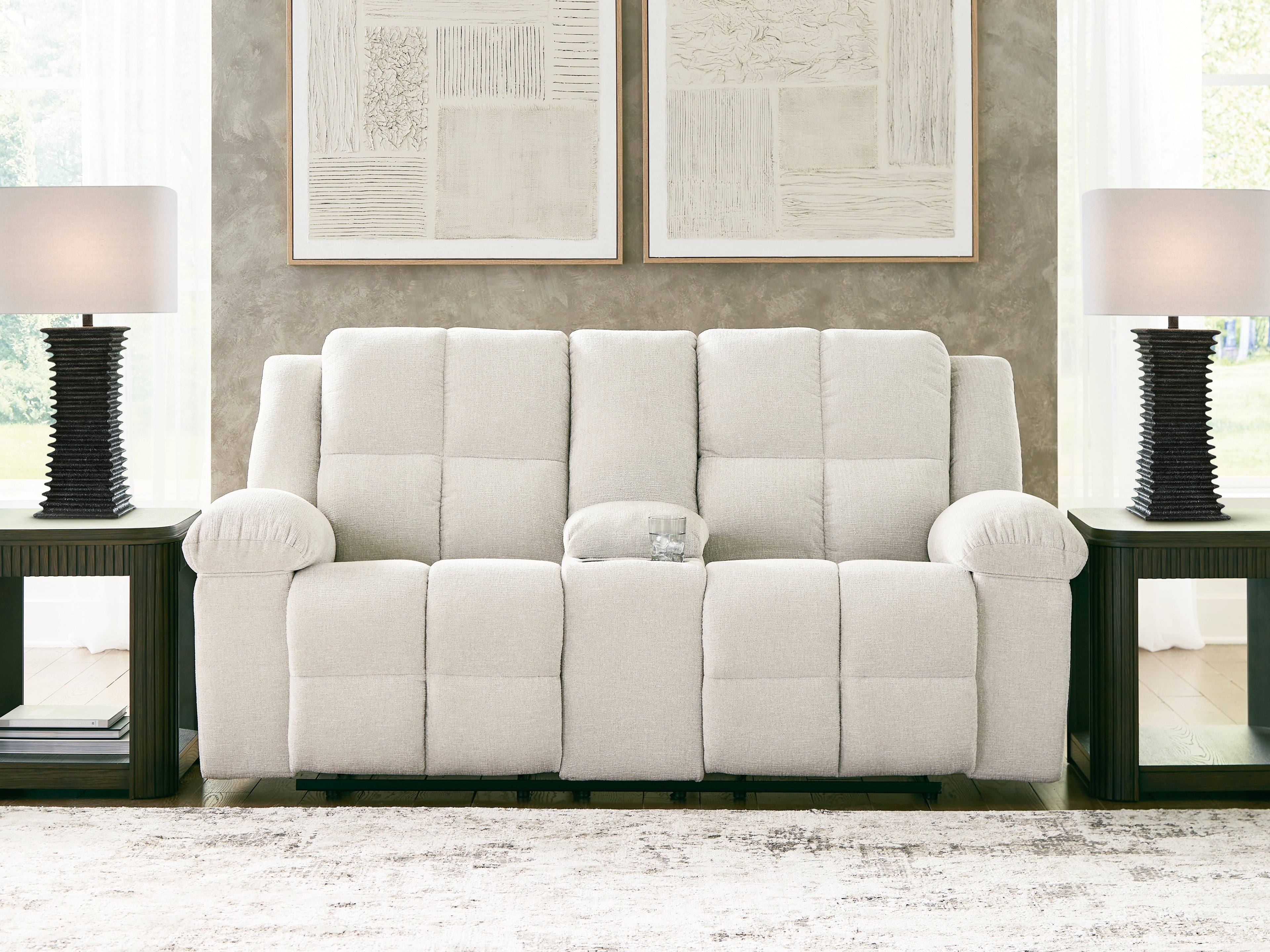 Best Furniture Outlet - Ashley Furniture - Orlen Living Room - DBL Rec Loveseat w/Console / Winter - 8160294