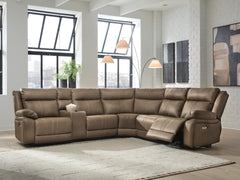 Best Furniture Outlet - Ashley Furniture - Max-Momentum Sectional - 6-Piece Power Reclining Sectional with Audio Console / Biscotti - PC82305S9