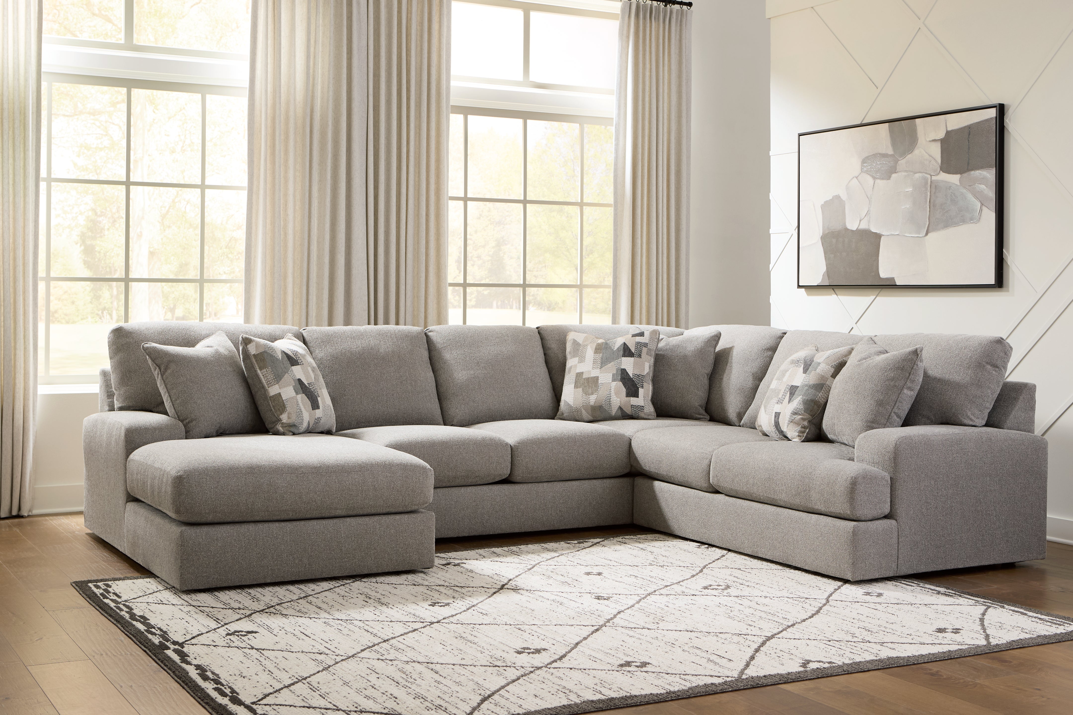 Best Furniture Outlet - Ashley Furniture - Lindon Sectional - RAF 3-Piece Sectional with Chaise / Smoke - 84704S3