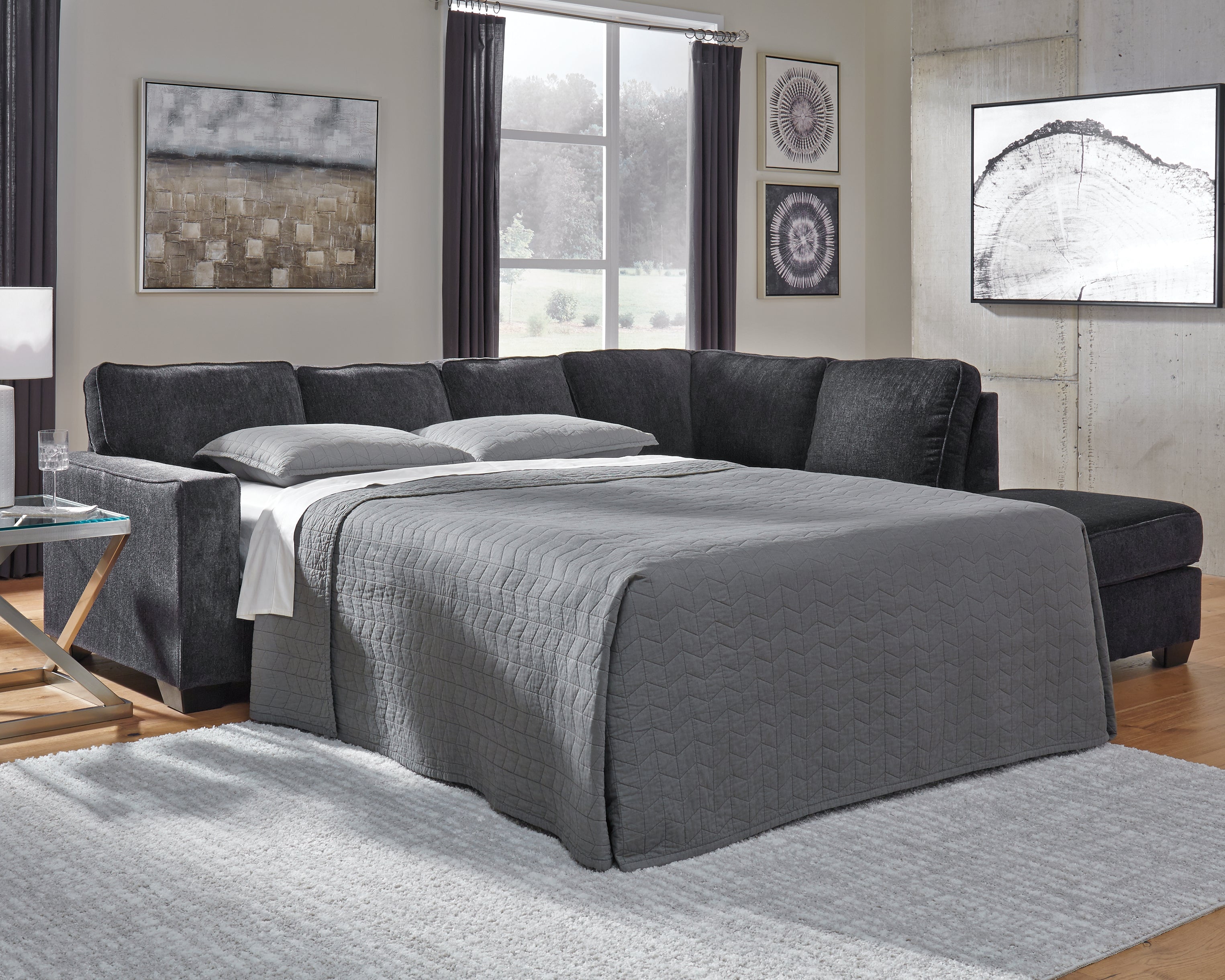 Best Furniture Outlet - Ashley Furniture - Altari Sectional - 2-Piece Sleeper Sectional with Chaise / Slate - 87213S3