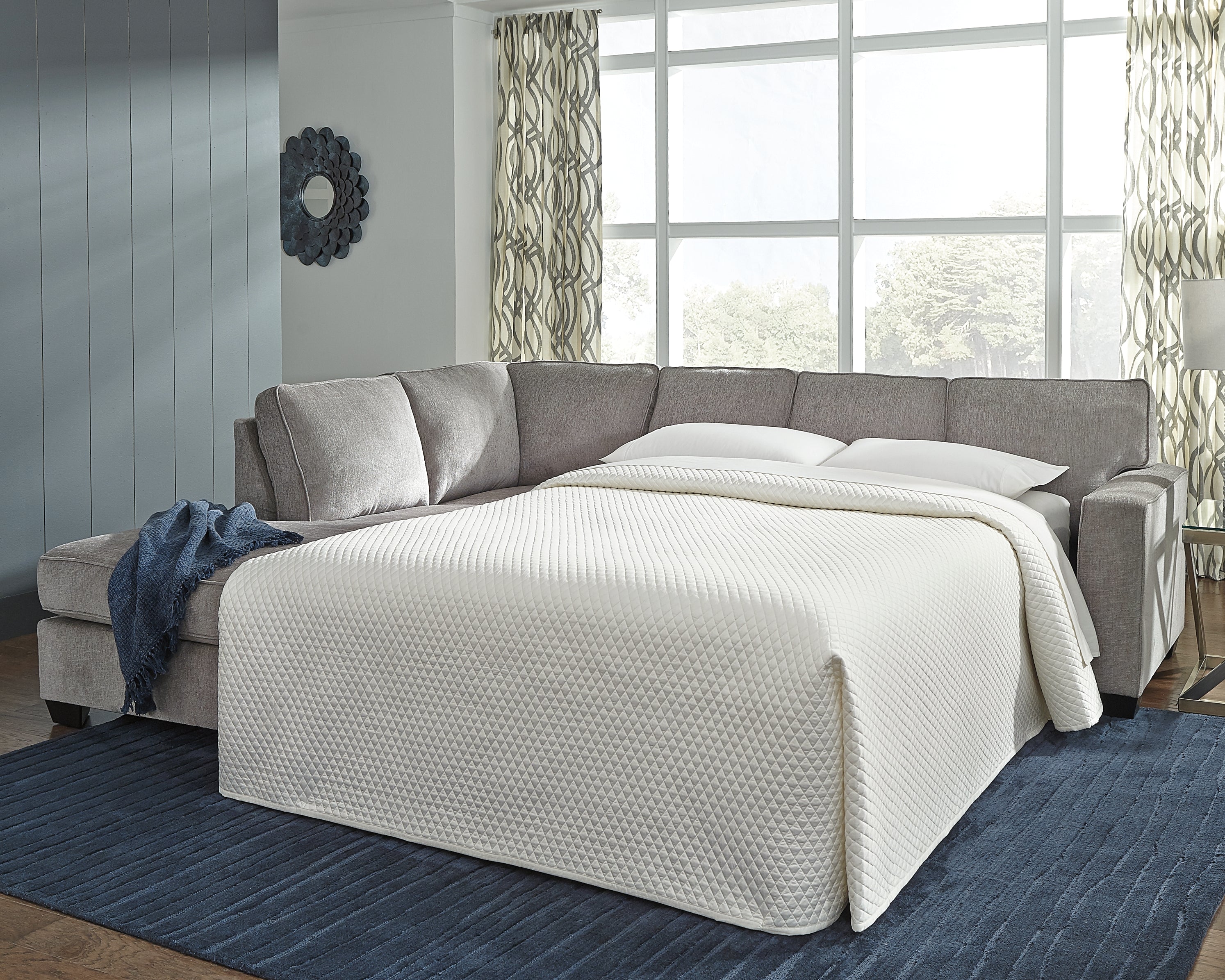 Best Furniture Outlet - Ashley Furniture - Altari Sectional - RAF 2-Piece Sleeper Sectional with Chaise / Alloy - 87214S4