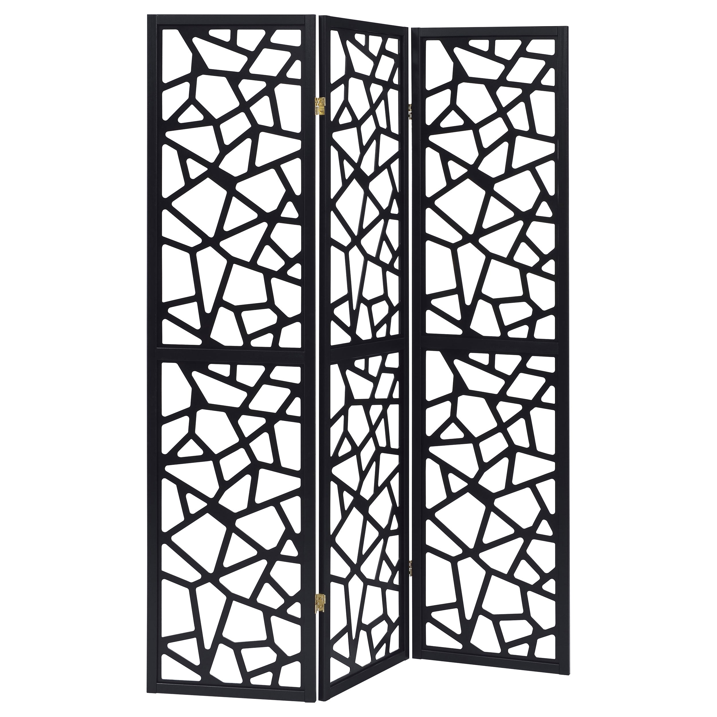 Best Furniture Outlet - Coaster - Nailan 3-Panel Room Divider Folding Screen Black Open Mosaic - 900092