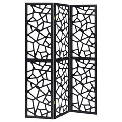 Best Furniture Outlet - Coaster - Nailan 3-Panel Room Divider Folding Screen Black Open Mosaic - 900092