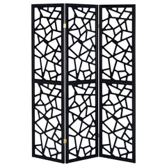 Nailan 3-Panel Room Divider Folding Screen Black Open Mosaic