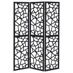 Nailan 3-Panel Room Divider Folding Screen Black Open Mosaic