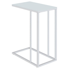 Best Furniture Outlet - Coaster - Stella White Glass Top C-Shaped Sofa Side Table Chrome - 900250