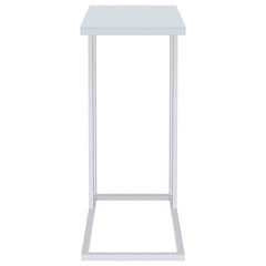 Stella White Glass Top C-Shaped Sofa Side Table Chrome