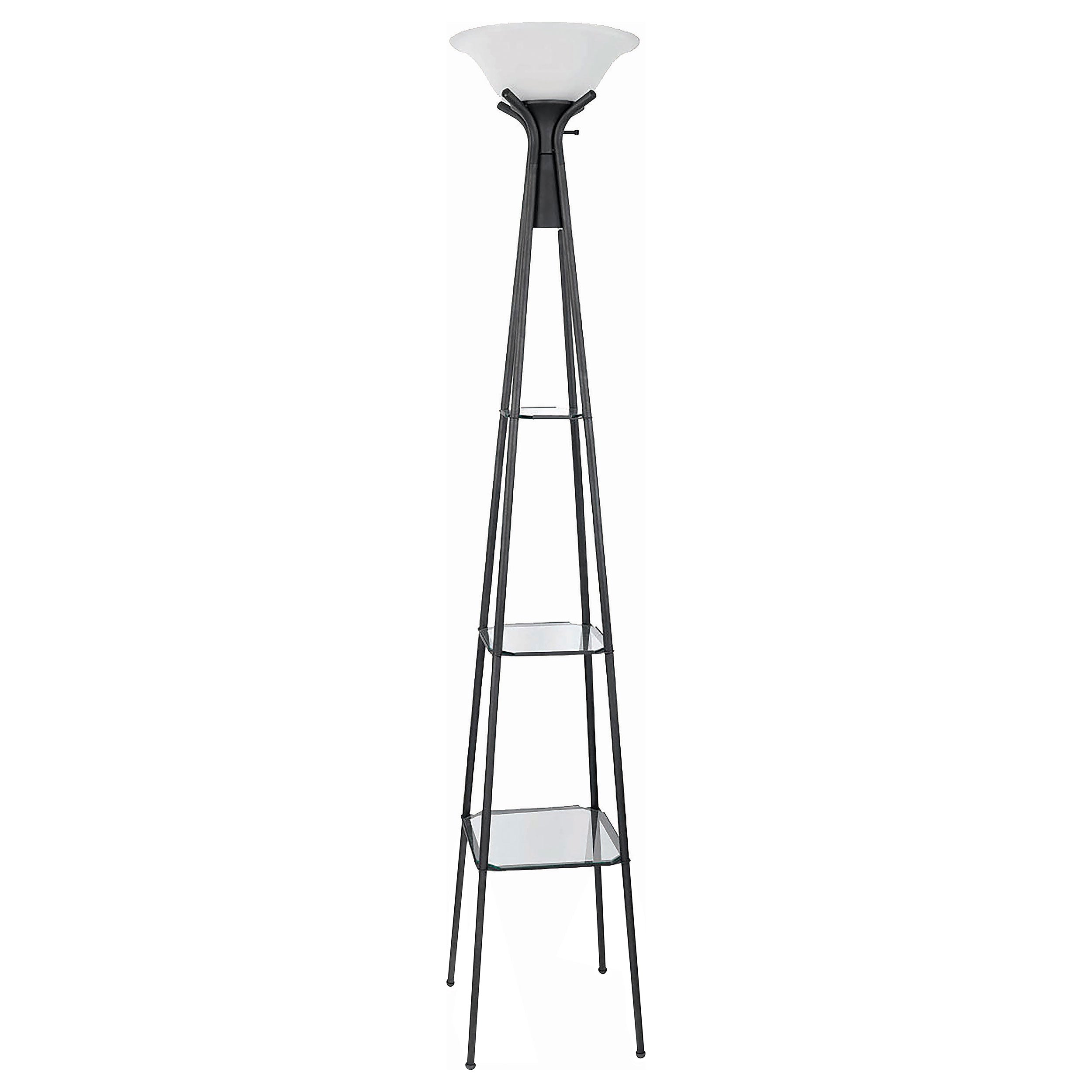 Best Furniture Outlet - Coaster - Gianni 70-inch 3-shelf Frosted Torchiere Floor Lamp Black - 901420