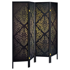 Best Furniture Outlet - Coaster - Haidera 4-Panel Room Divider Folding Screen Black Damask - 901632
