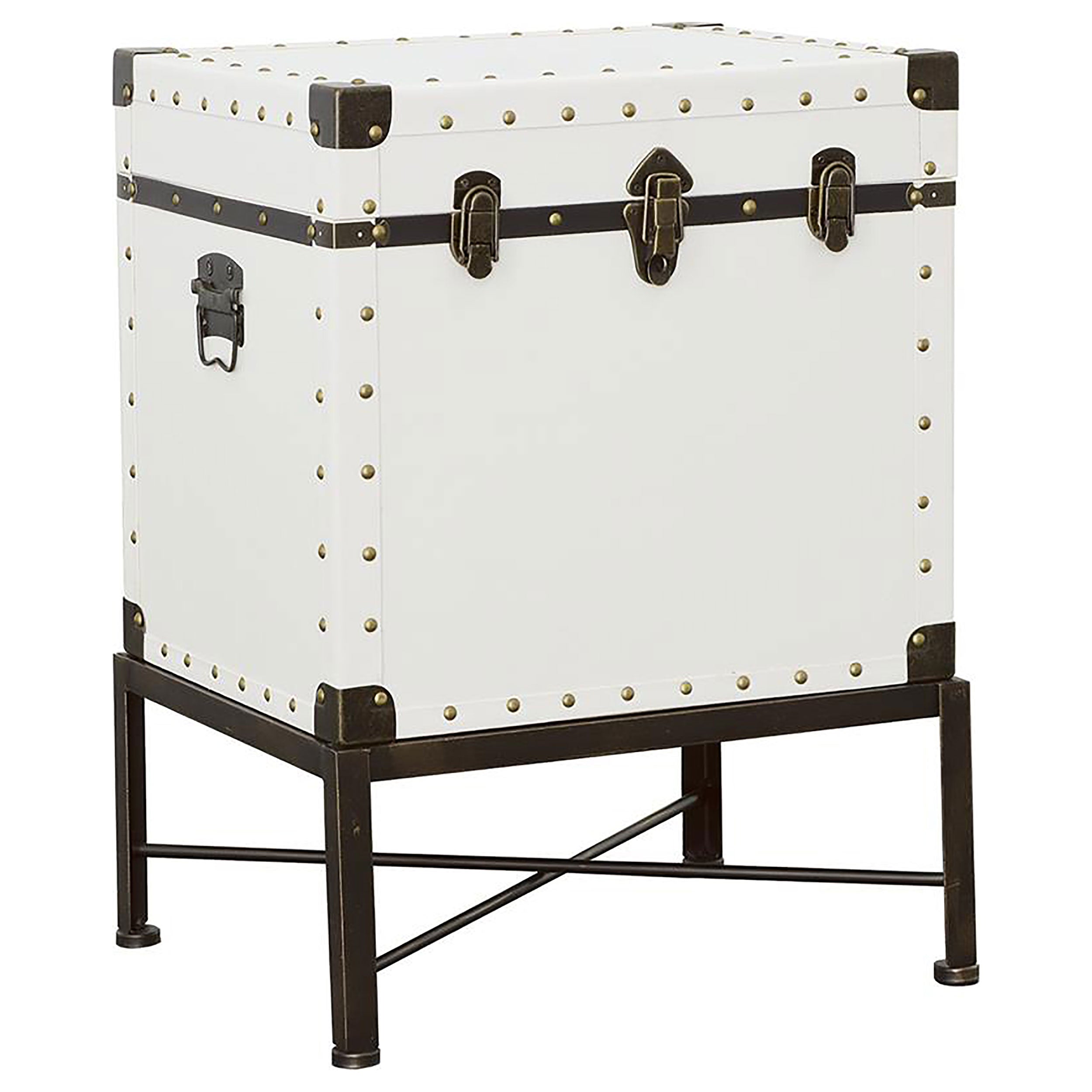 Best Furniture Outlet - Coaster - Nancy Upholstered Vintage Side Table Storage Trunk White - 902819