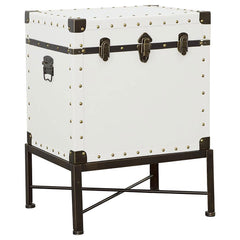 Best Furniture Outlet - Coaster - Nancy Upholstered Vintage Side Table Storage Trunk White - 902819