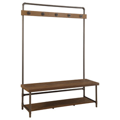 Best Furniture Outlet - Coaster - Alise 5 Hook Coat Rack Hall Tree with Shoe Bench Chestnut - 902921