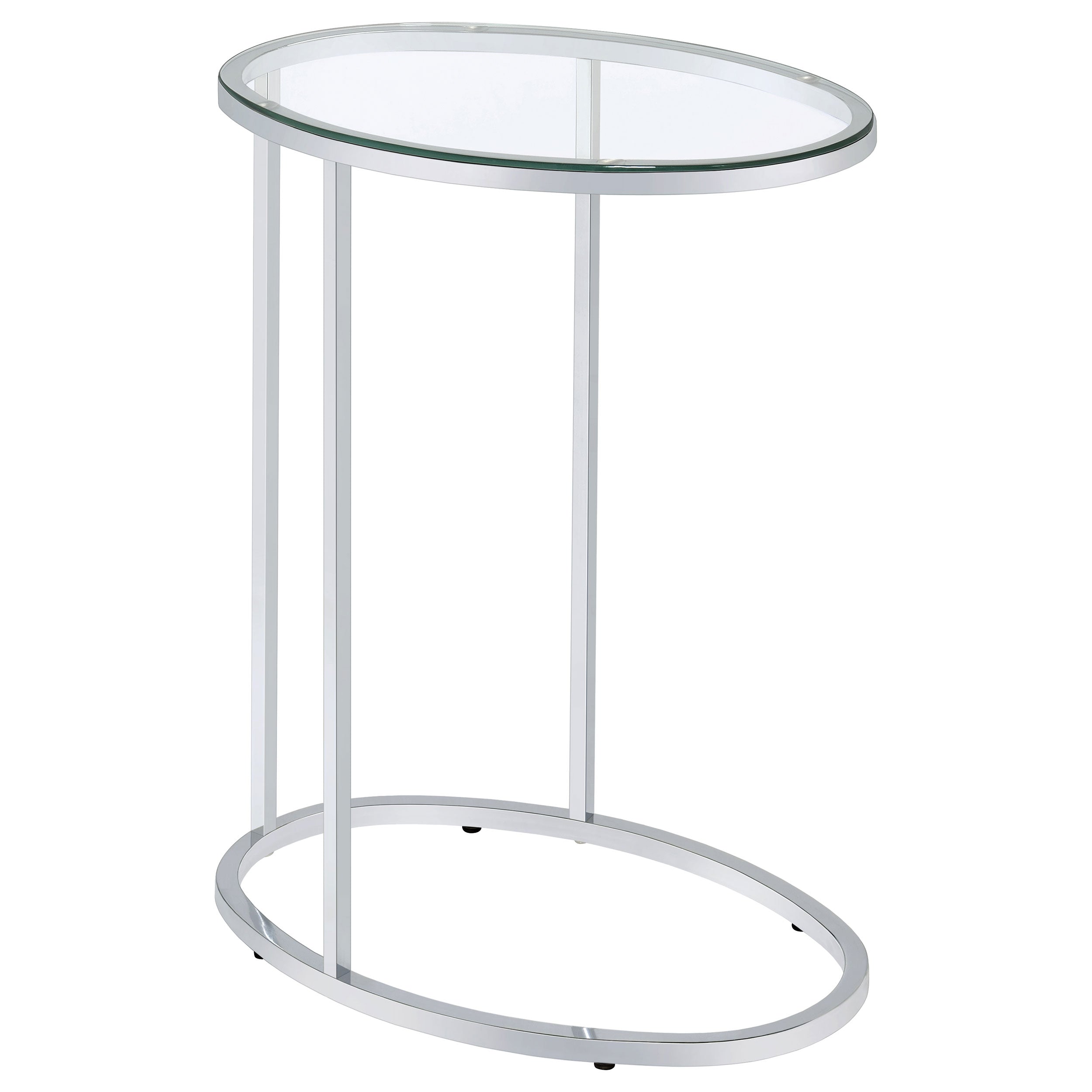 Best Furniture Outlet - Coaster - Kyle Oval Glass Top C-Shaped Sofa Side Table Chrome - 902927