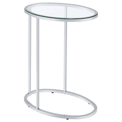 Best Furniture Outlet - Coaster - Kyle Oval Glass Top C-Shaped Sofa Side Table Chrome - 902927