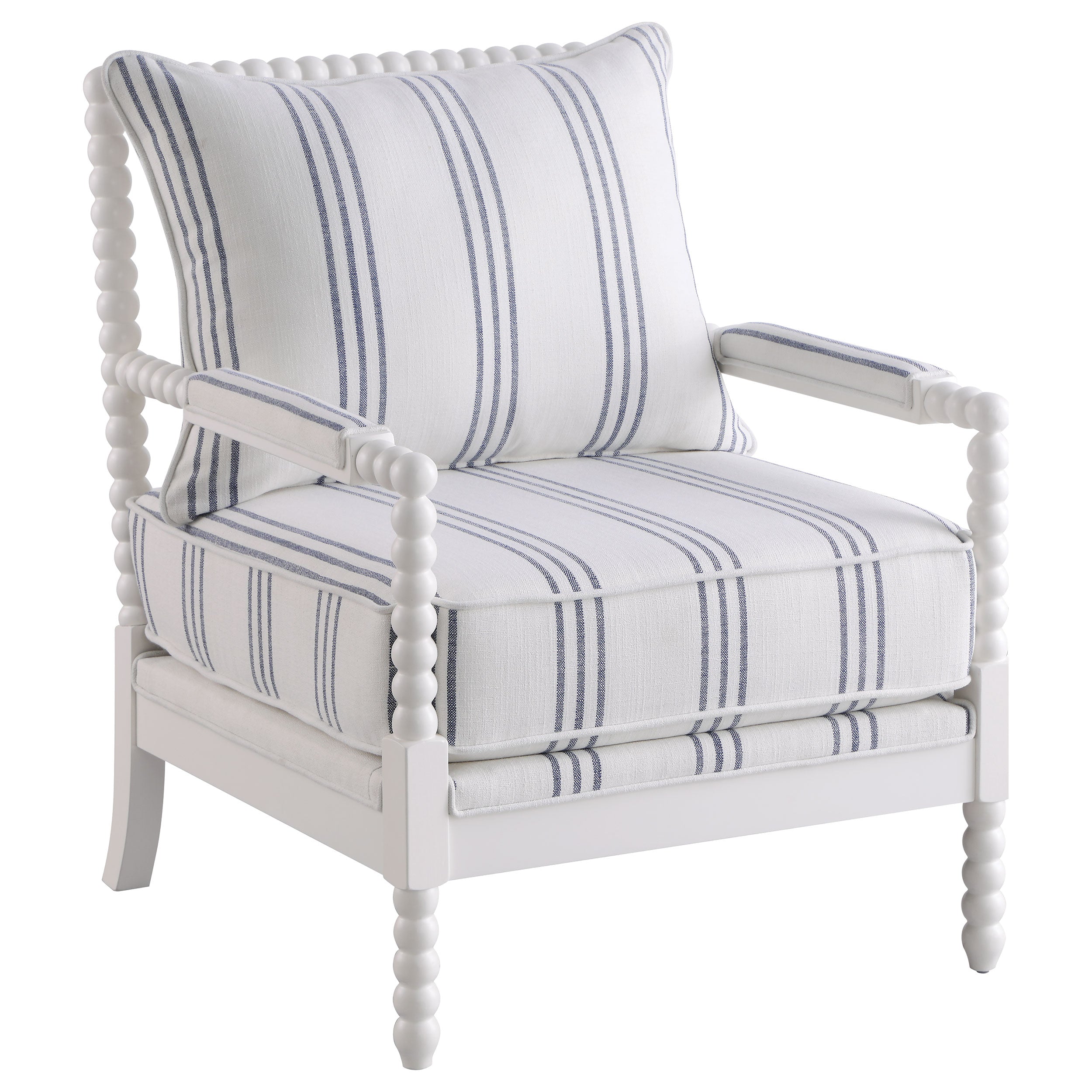 Best Furniture Outlet - Coaster - Blanchett Upholstered Bobbin Accent Chair White and Navy - 903835