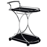 Best Furniture Outlet - Coaster - Elfman 2-tier Glass Shelf Metal Bar Cart Black and Chrome - 910001