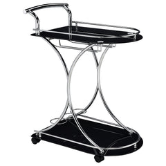 Best Furniture Outlet - Coaster - Elfman 2-tier Glass Shelf Metal Bar Cart Black and Chrome - 910001