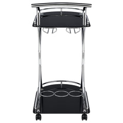 Elfman 2-tier Glass Shelf Metal Bar Cart Black and Chrome