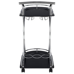 Elfman 2-tier Glass Shelf Metal Bar Cart Black and Chrome
