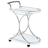 Best Furniture Outlet - Coaster - Elfman 2-tier Glass Shelf Metal Bar Cart White and Chrome - 910002