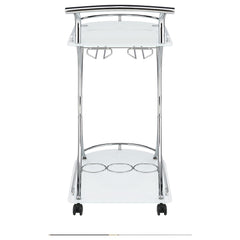Elfman 2-tier Glass Shelf Metal Bar Cart White and Chrome