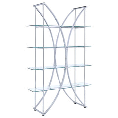 Best Furniture Outlet - Coaster - Larson 73-inch 4-shelf Glass Bookshelf Chrome - 910050