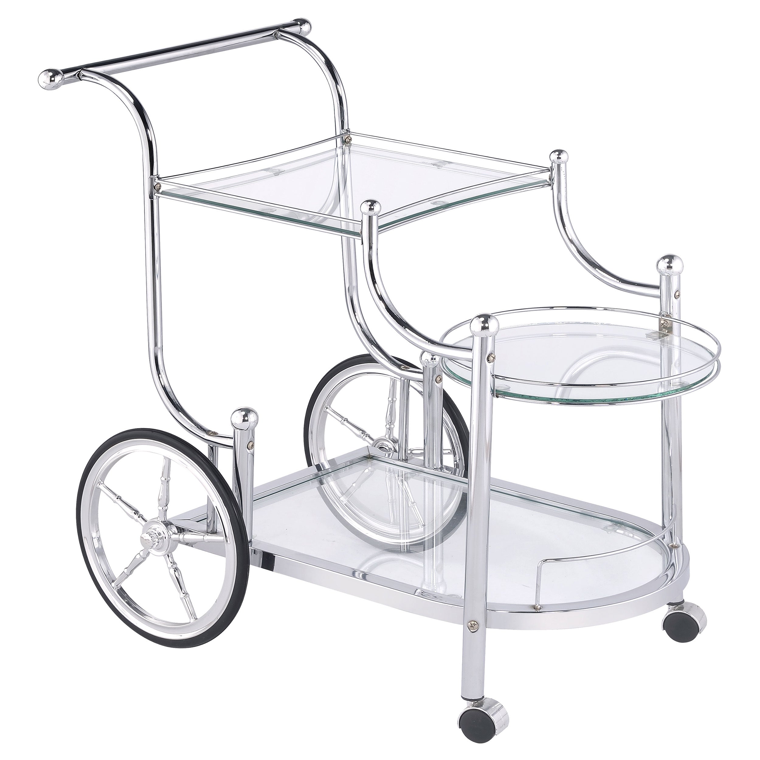 Best Furniture Outlet - Coaster - Sarandon 3-tier Glass Shelf Metal Bar Cart Chrome - 910076