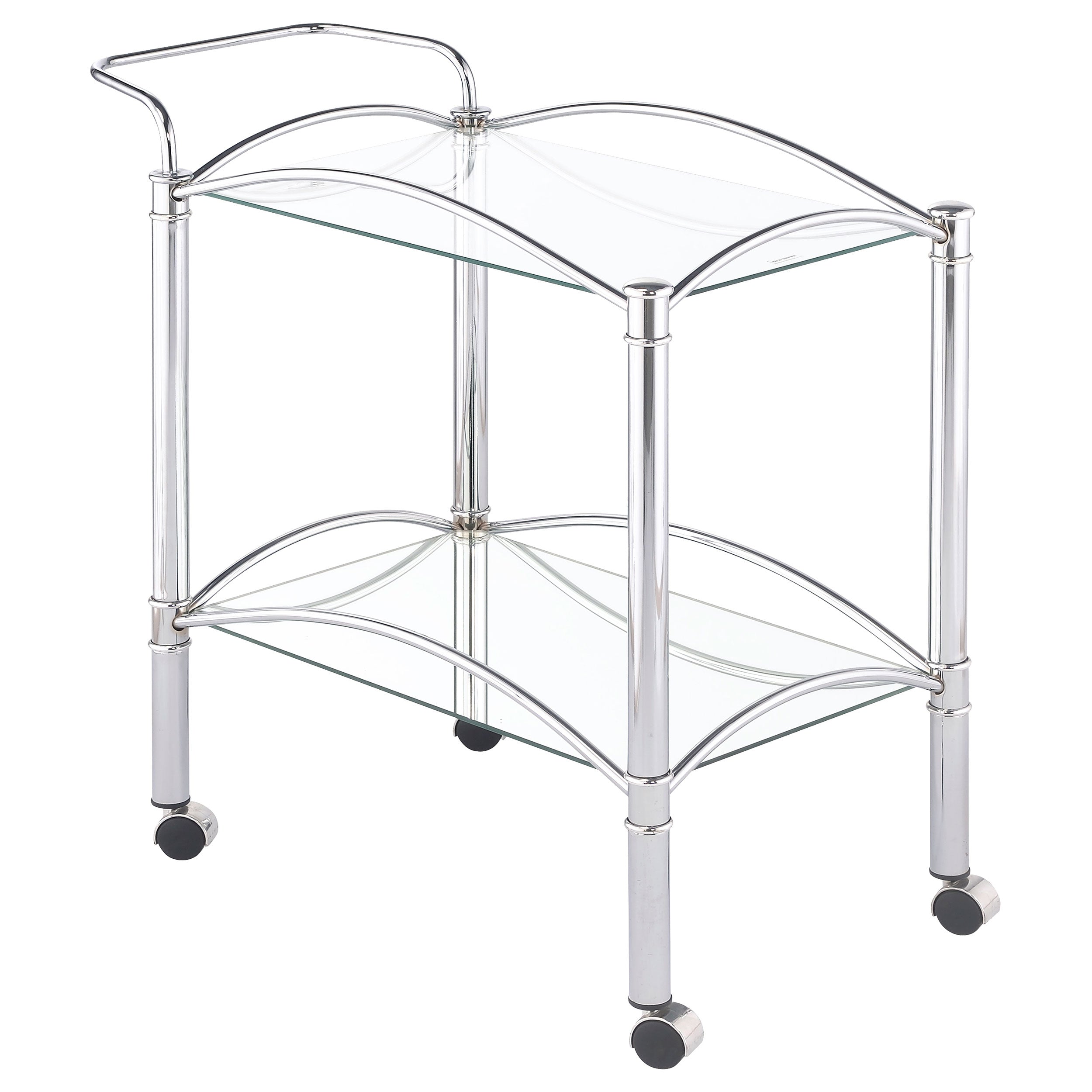 Best Furniture Outlet - Coaster - Shadix 2-tier Rectangular Glass Shelf Metal Bar Cart Chrome - 910077