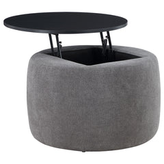 Best Furniture Outlet - Coaster - Tesoro Round Upholstered Lift Top Storage Ottoman Grey - 910147
