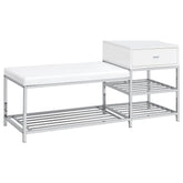 Best Furniture Outlet - Coaster - Siega 1-Drawer Shoe Storage Entryway Bench White High Gloss and Chrome - 910223