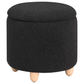 Best Furniture Outlet - Coaster - Valia Faux Sheepskin Upholstered Round Storage Ottoman Black - 910227