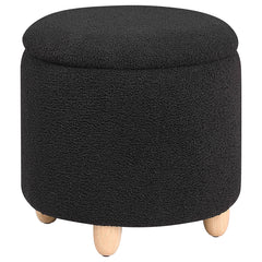 Best Furniture Outlet - Coaster - Valia Faux Sheepskin Upholstered Round Storage Ottoman Black - 910227