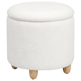 Best Furniture Outlet - Coaster - Valia Faux Sheepskin Upholstered Round Storage Ottoman Ivory - 910229