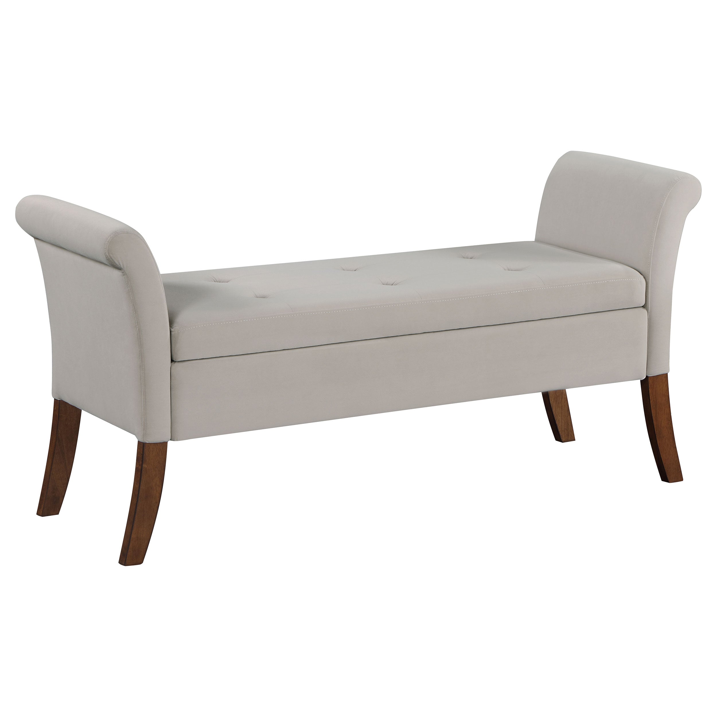 Best Furniture Outlet - Coaster - Farrah Velvet Upholstered Rolled Arm Storage Bench Beige - 910238